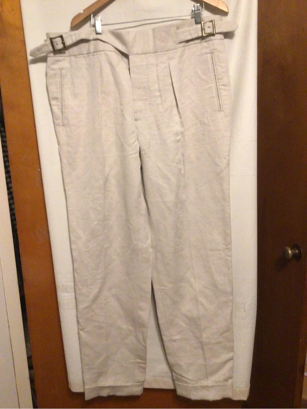 LUXIRE  Gurkha Pants in weaved cotton (custom made)  Gurkha waist band with cuff